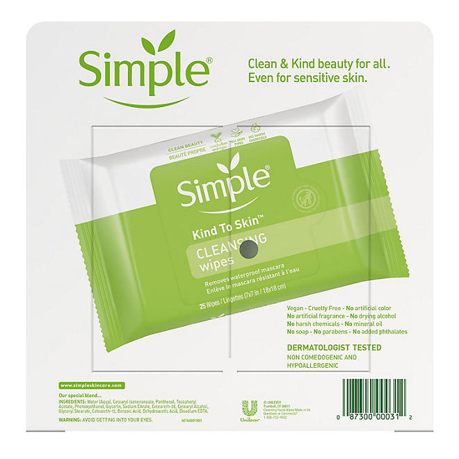 Simple Cleansing Facial Wipes Pack, 4 ea