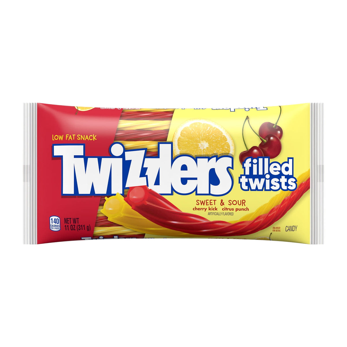Twizzlers Filled Twists Sweet & Sour Flavored Licorice Style Chewy Candy, Bag 11 oz