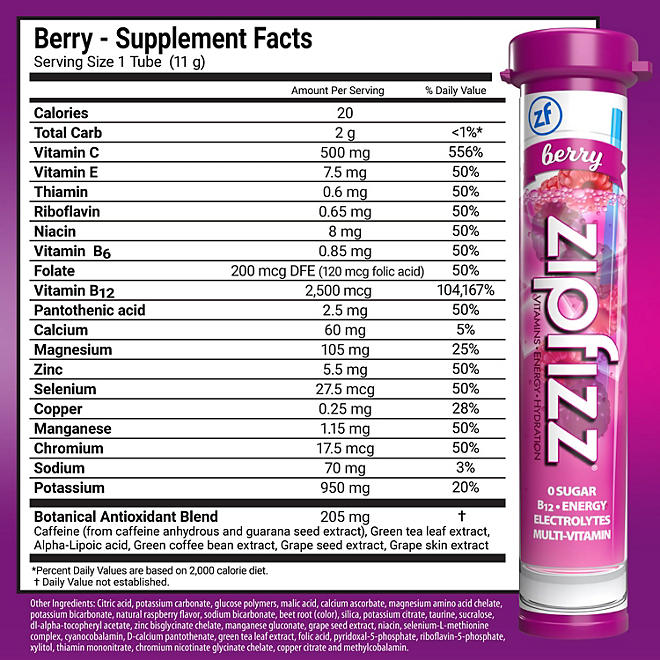 Zipfizz Energy Drink Mix Berry, Pulver, 20 Stk.