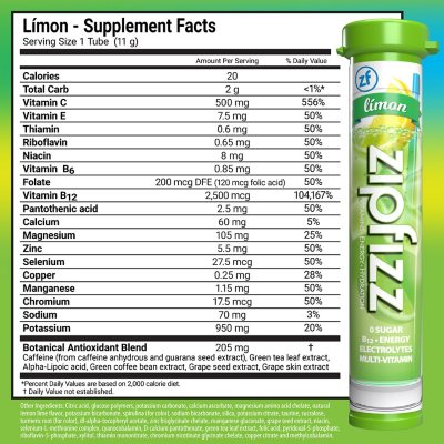 Zipfizz Energy Drink Mix, Limon, 20 Stk.