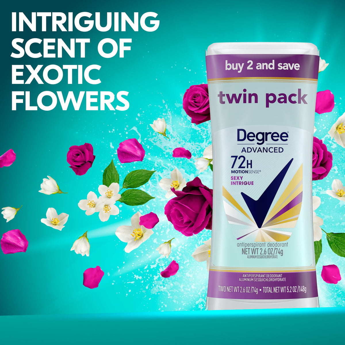 Degree Antiperspirant Deodorant Stick Sexy Intrigue, 2.6 oz Twin Pack