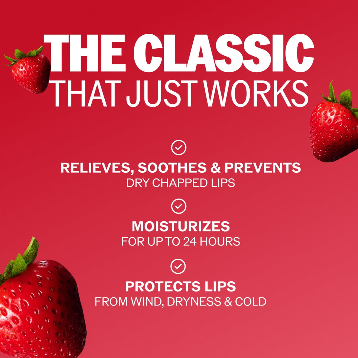 ChapStick Classic Strawberry Flavored Lip Protectant Stick, Prevent Chapping, 24 Hour Moisturizing Lip Balm, Relieves Dryness, 3-Pack, 0.15 oz Each