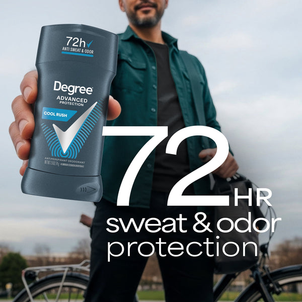 Degree Men Antiperspirant Deodorant 72-Hour Sweat And Odor Protection Cool Rush Antiperspirant For Men With Body Heat Activated Technology, 2.6 oz