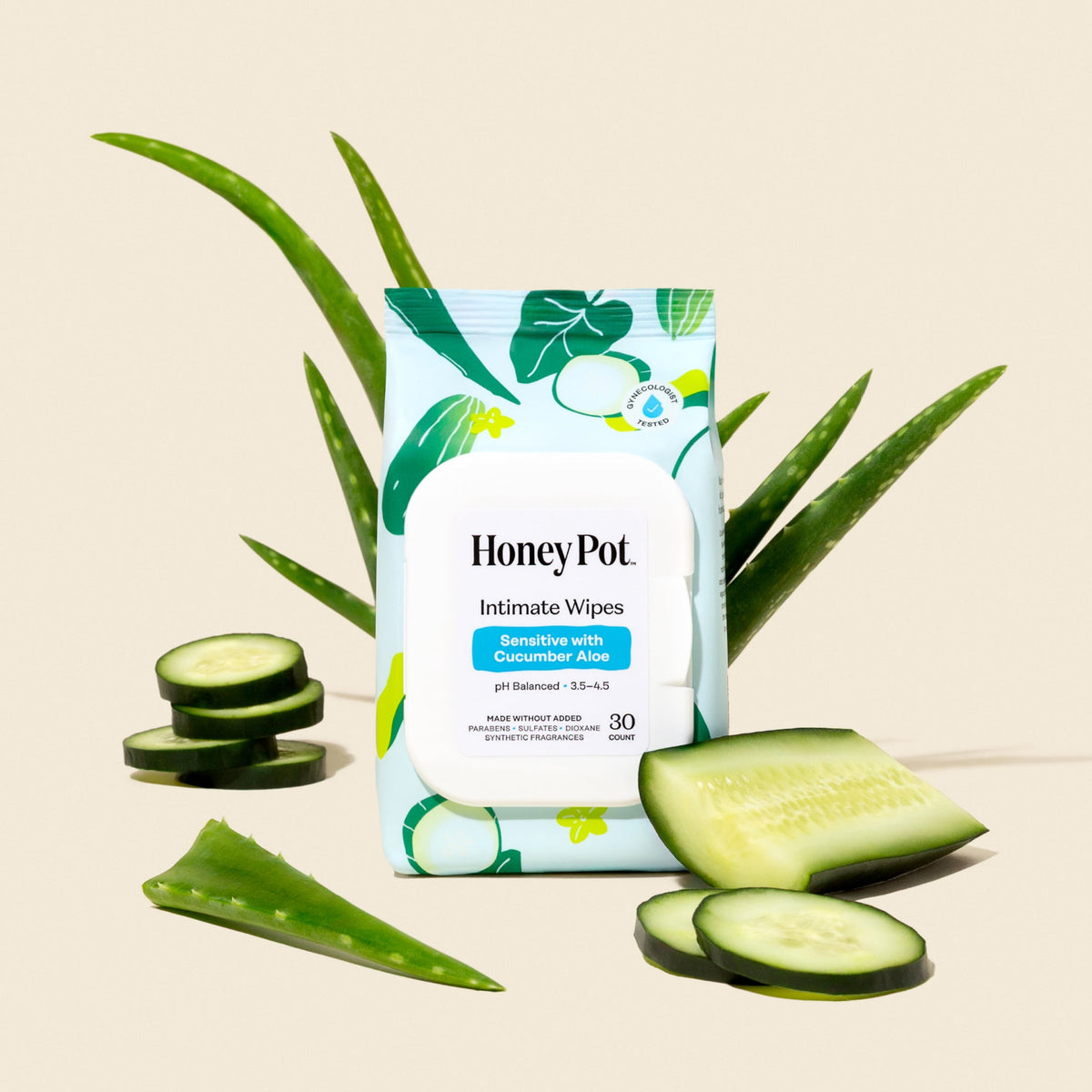 Honey Pot Intimate Wipes - Sensitive with Cucumber Aloe, 30 count