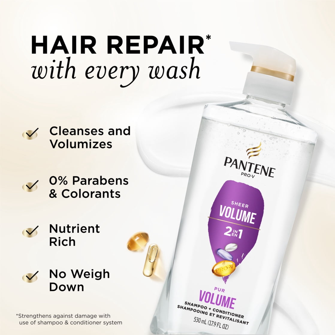 Pantene Pro-V 2-in-1 Shampoo & Conditioner Volume & Body, 17.9 FL OZ Pump Bottle
