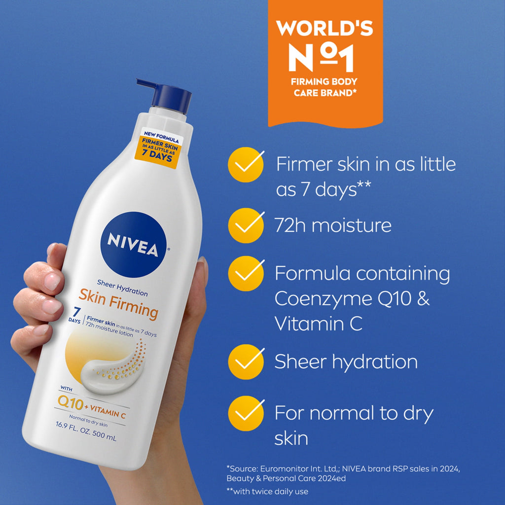 NIVEA Skin Firming Sheer Hydration Body Lotion with Q10 and Vitamin C, 16.9 fl oz