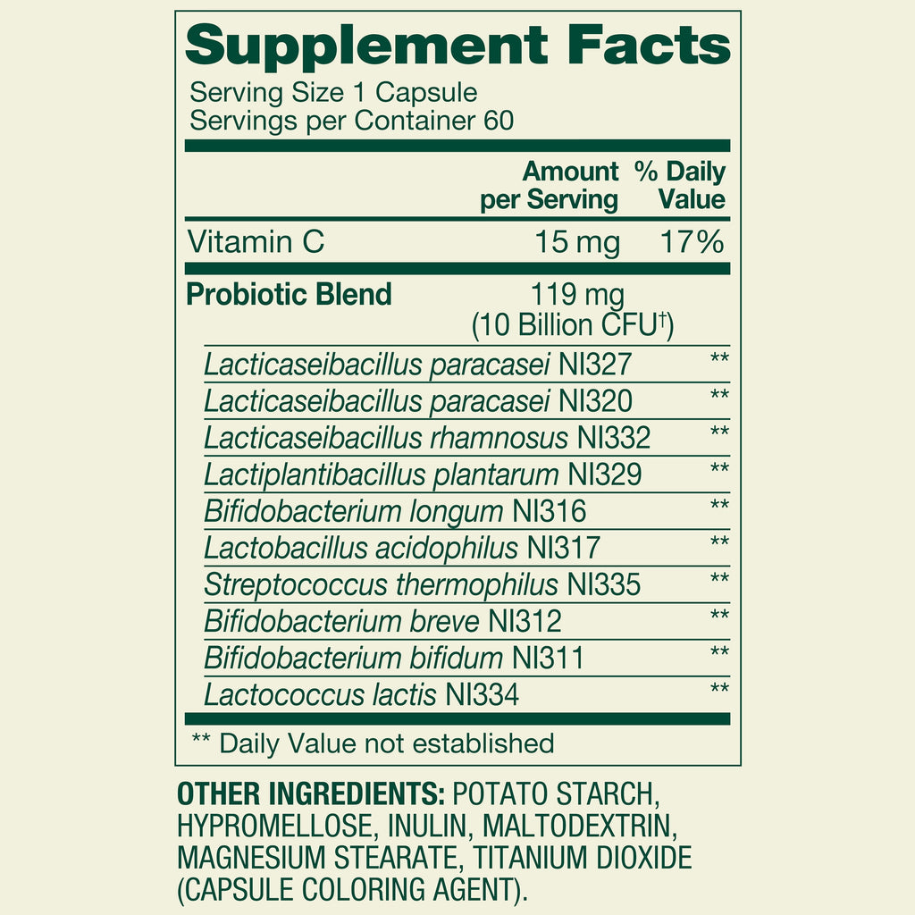 Spring Valley Extra Strength Probiotic Vegetable Capsules for Digestive Health, 10 Billion CFU, 60 Count