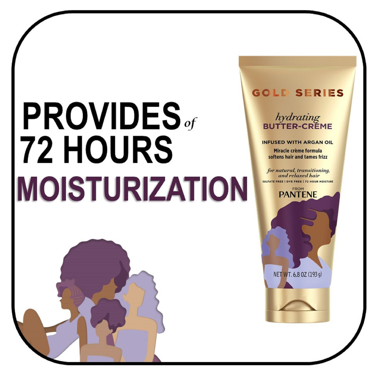 Pantene Gold Series Hydrating Butter Cream, 72 Hour Moisture, Sulfate & Dye Free, 6.8 oz