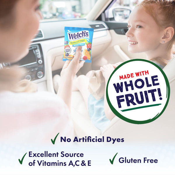 Welch's Fruit Snacks, Mixed Fruit, Reduced Sugar, Soft Kids Snacks, 0.8 oz, 8 Count