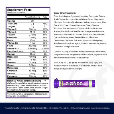 Zipfizz Energy Drink Mix Pulver, Grape, 20 Stk.