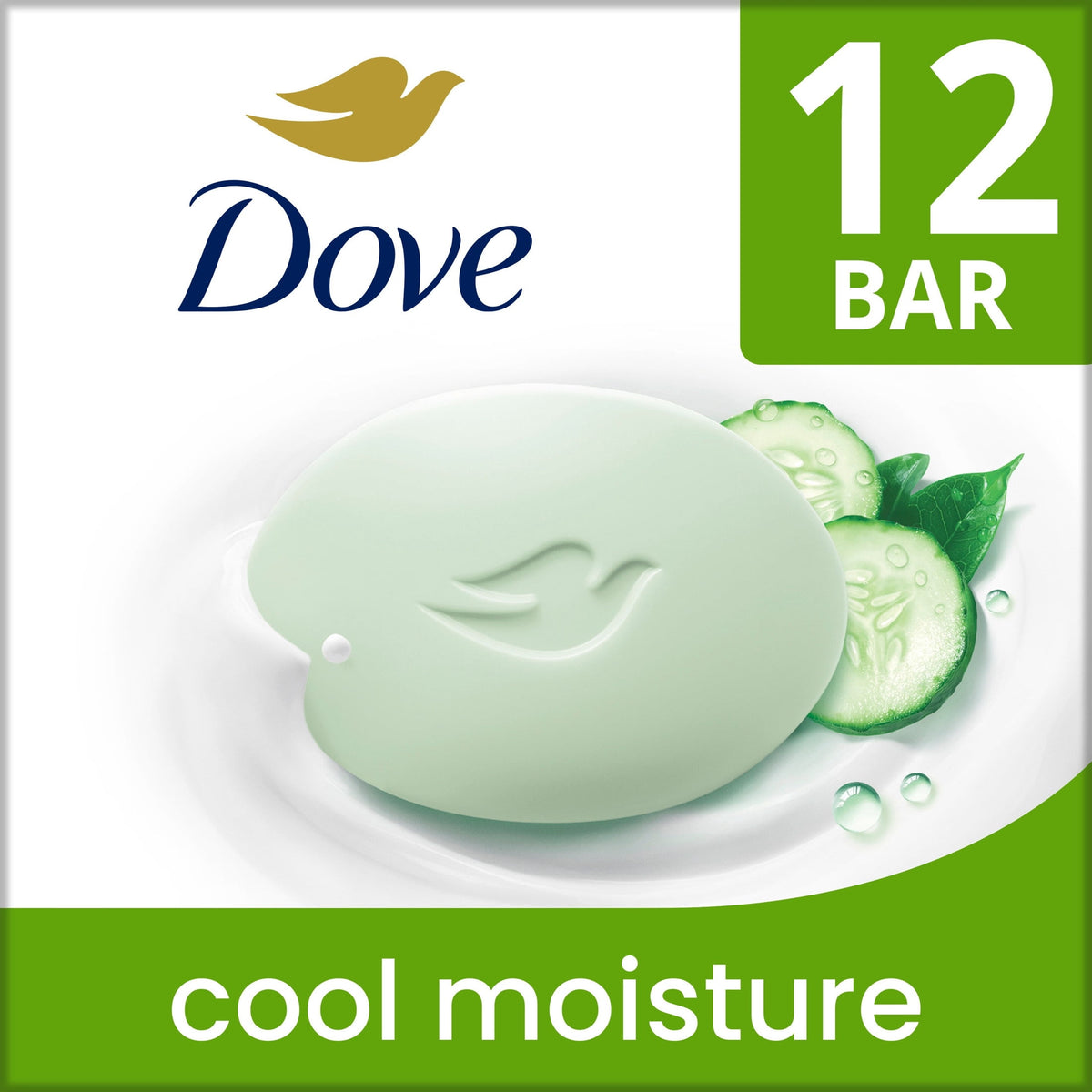 Dove Beauty Bar Soap For Refreshed Skin, Cool Moisture Cucumber & Green Tea Scent, Leaves Skin Refreshed, 3.75 oz 12 Bars