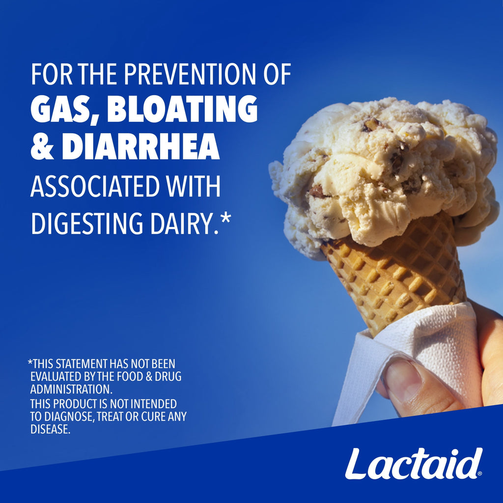 Lactaid Original Strength 9000 FCC Lactase Enzyme Caplets, Lactose Intolerance, 120 Count