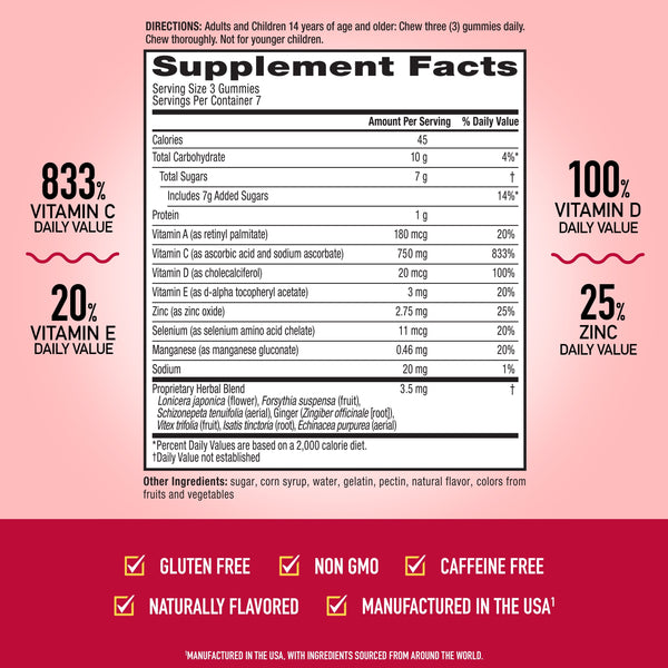 Airborne 750mg Vitamin C Immune Support Gummies, Multivitamin Supplement, Assorted Fruit Flavor, 21 ct