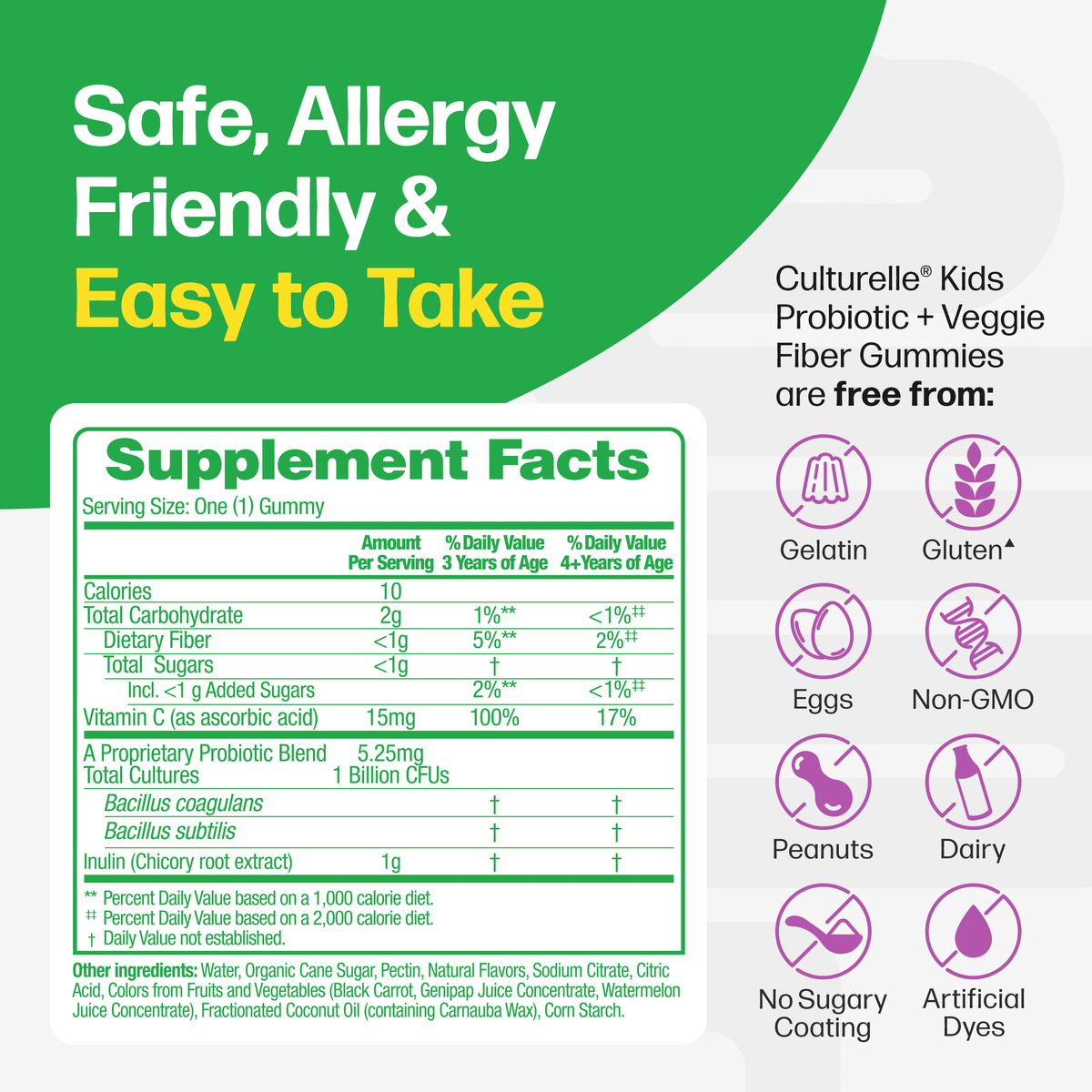 Culturelle Probiotics Kids Veggie Fiber + Probiotic Daily Gummies Supplement, Immunity & Digestion Support for Children, Berry Blast Flavor, 60 Count