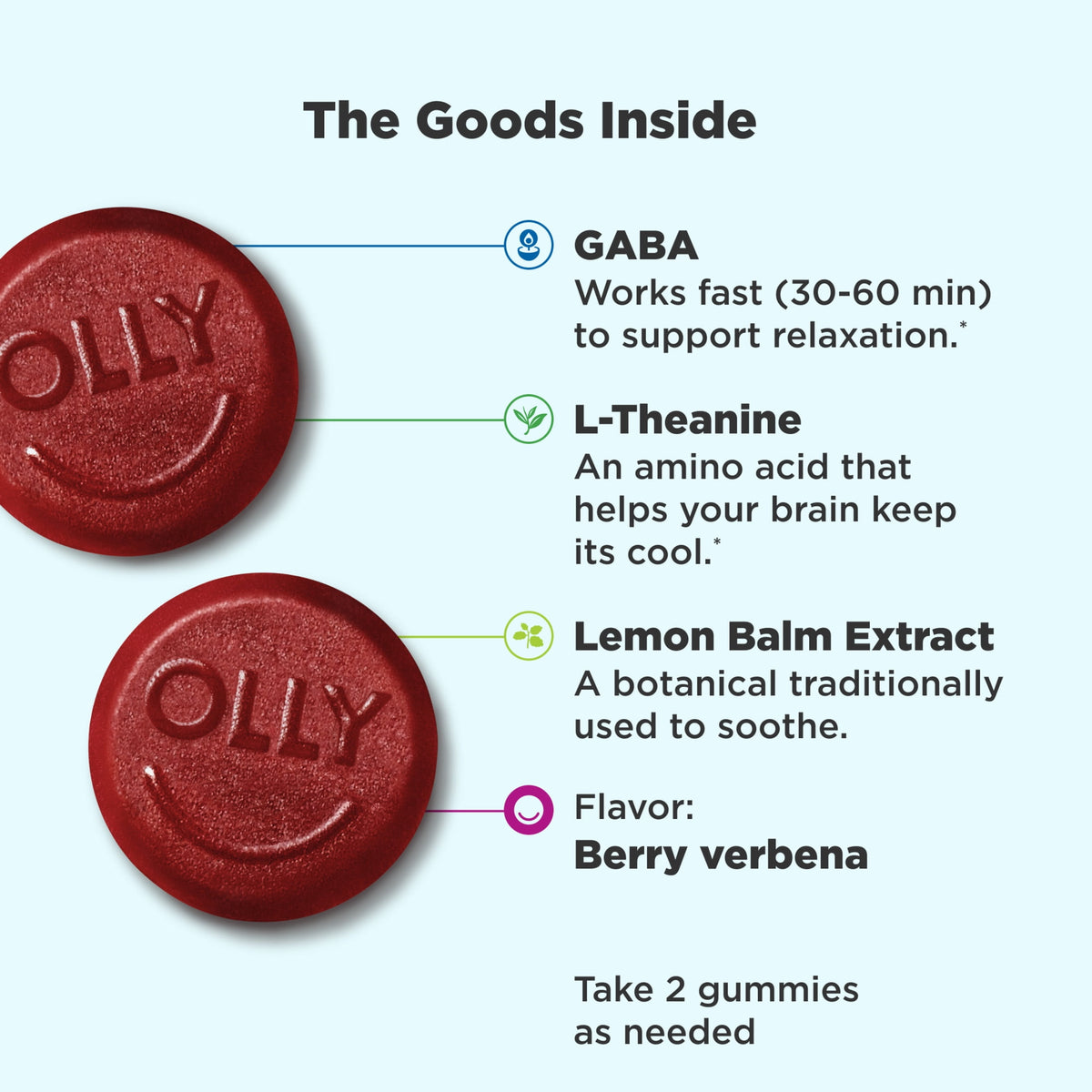 OLLY Goodbye Stress Gummy, Stress Support, GABA, L-Theanine, Lemon Balm, Chamomile, Berry, 42 Count