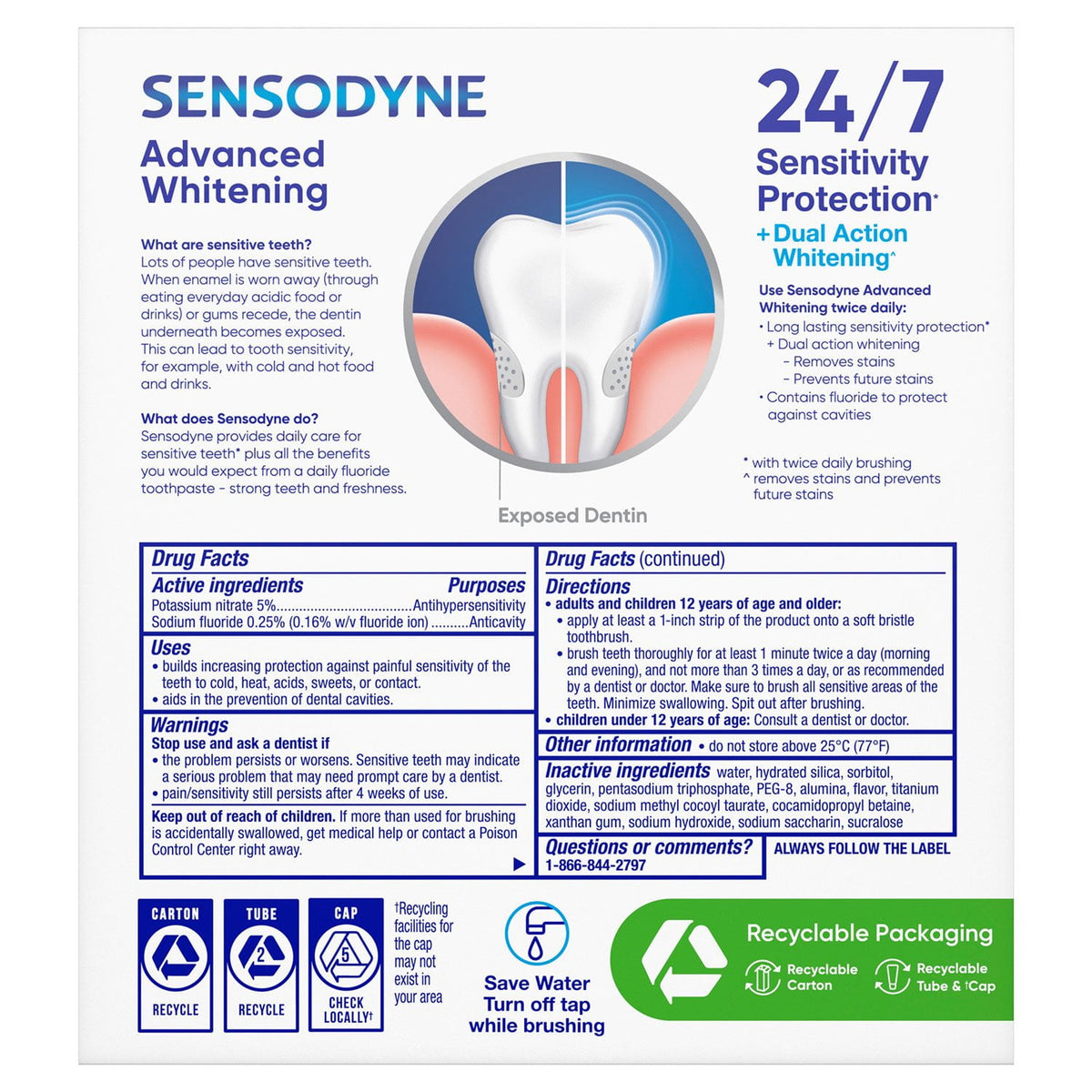 Sensodyne Advanced Whitening Zahnpasta, 6.5 oz., 4er-Pack