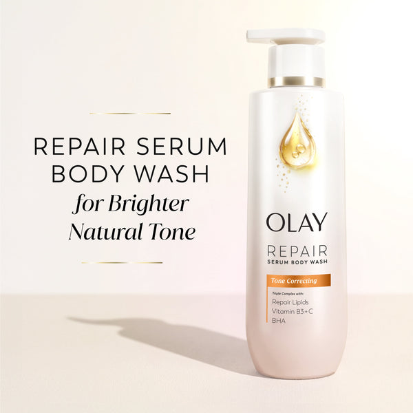 Olay Tone Correcting Repair Serum Body Wash, Triple Complex with Repair Lipids, Vitamin B3 + C and BHA, 20 fl oz