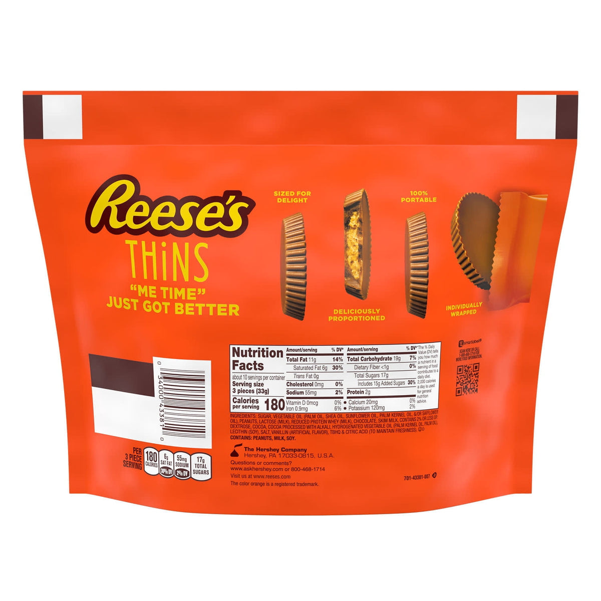 Reese's Thins Chocolate Peanut Butter Cups Candy, Family Pack 12.03 oz