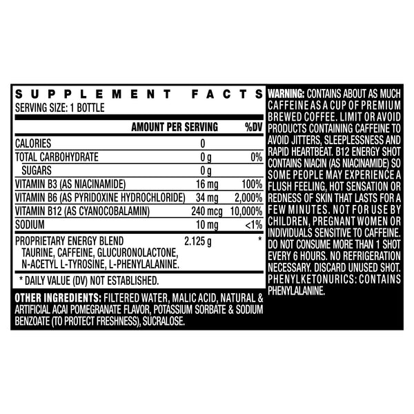 Stacker 2 B12 10,000% Energy Shot Acai Pomegranate, 2 fl oz, 6 count