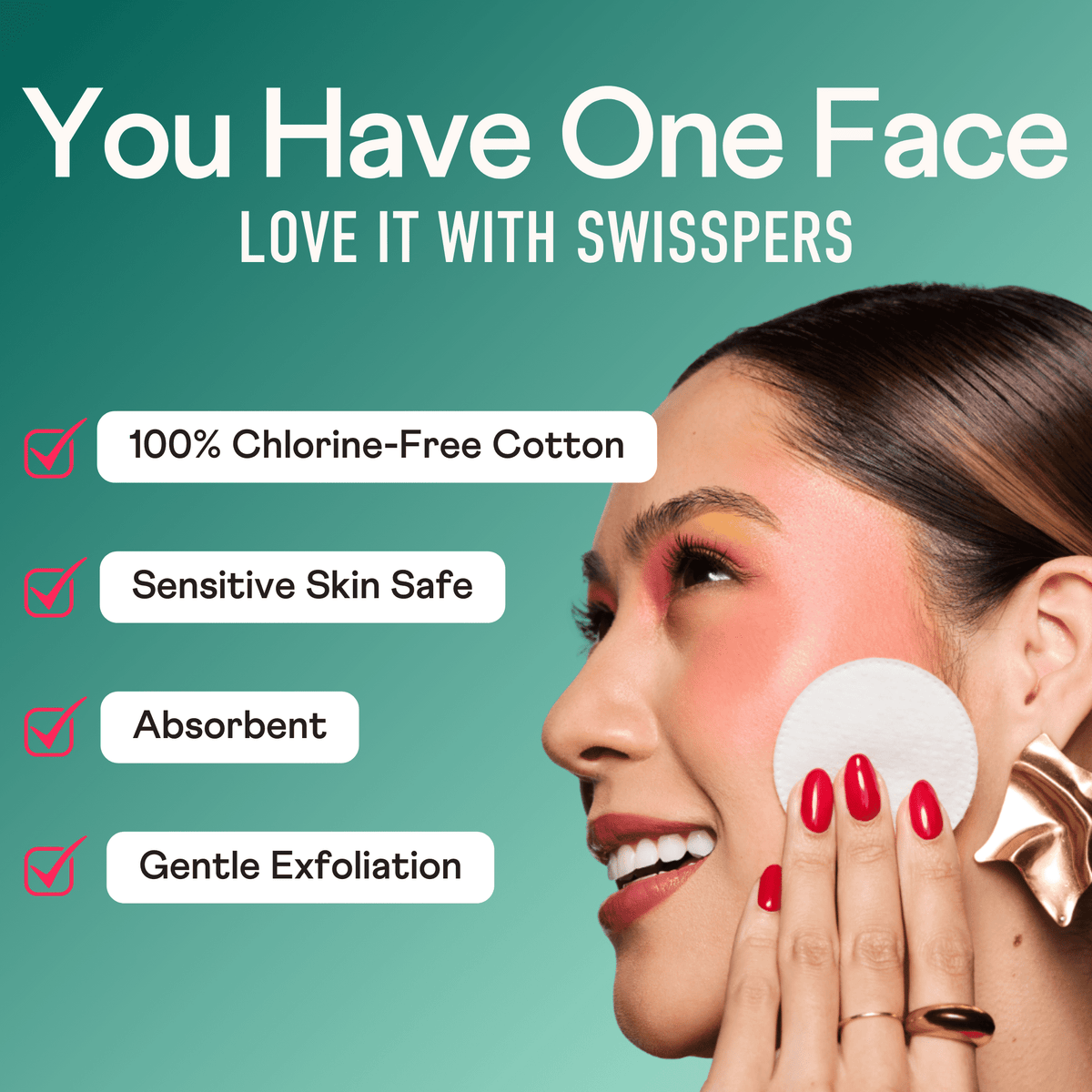 Swisspers Premium Exfoliating 100% Pure Chlorine Free Cotton Rounds, Dermatologist Tested, Soft, Absorbent, Dual-Sided, Gentle Natural Exfoliation