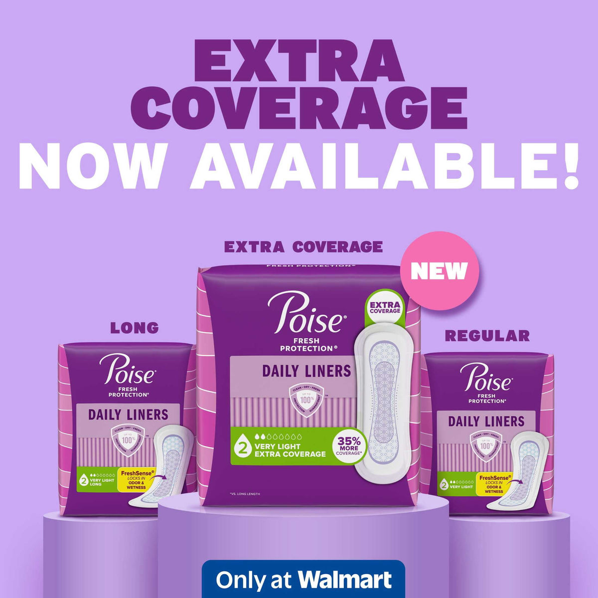 Poise Daily Incontinence Panty Liners, 2 Drop Very Light Absorbency, Long, 44 Count