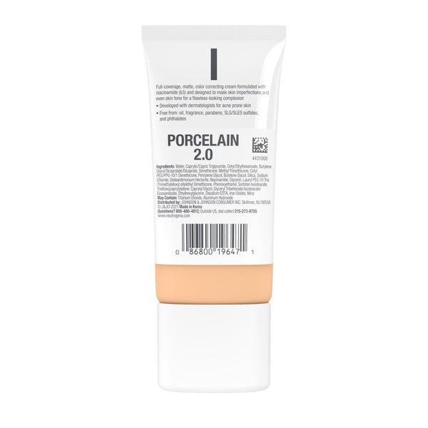 Neutrogena Clear Coverage Flawless Matte CC Cream, Porcelain 2.0, 1 oz