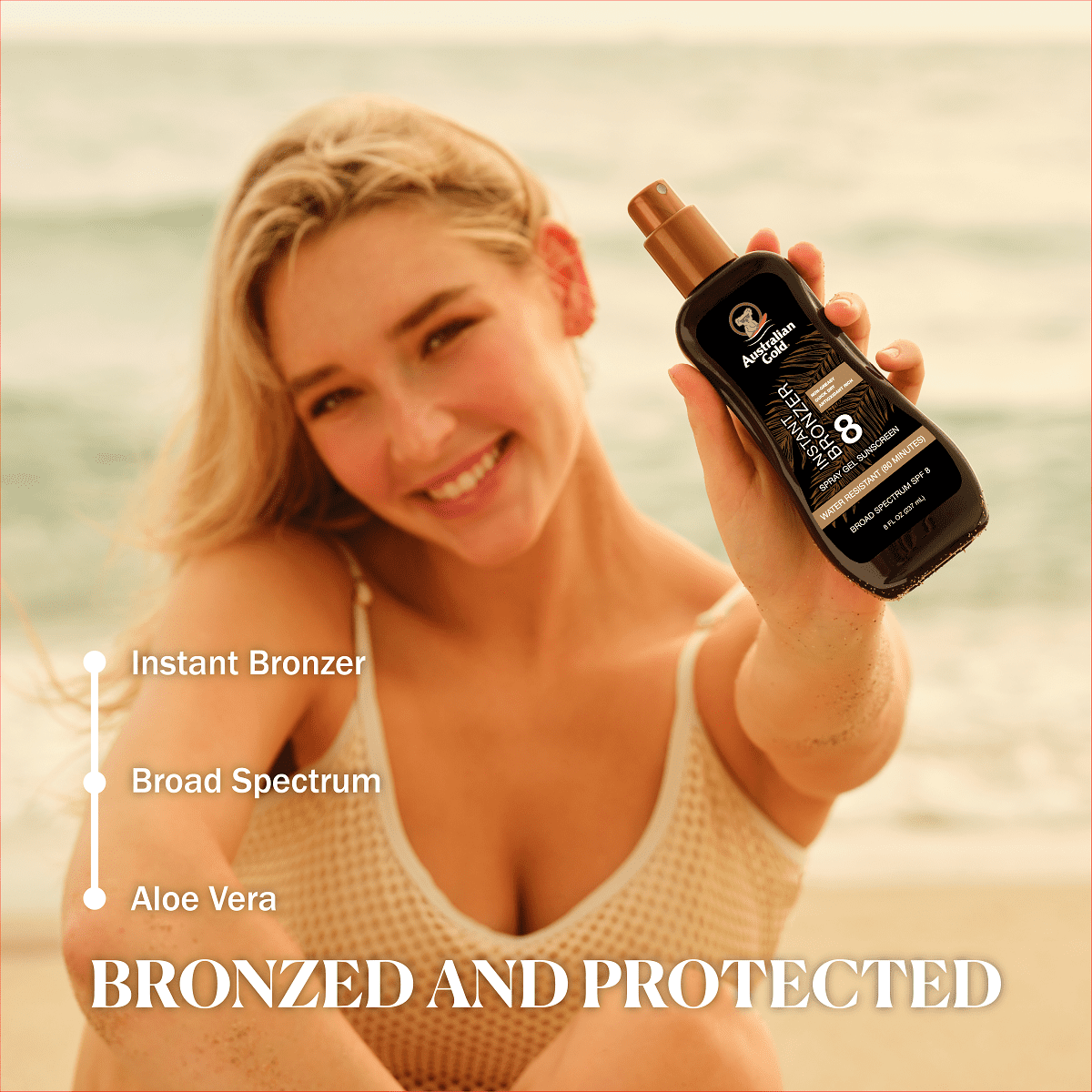 Australian Gold Spray Gel Sunscreen with Instant Bronzer, SPF 8