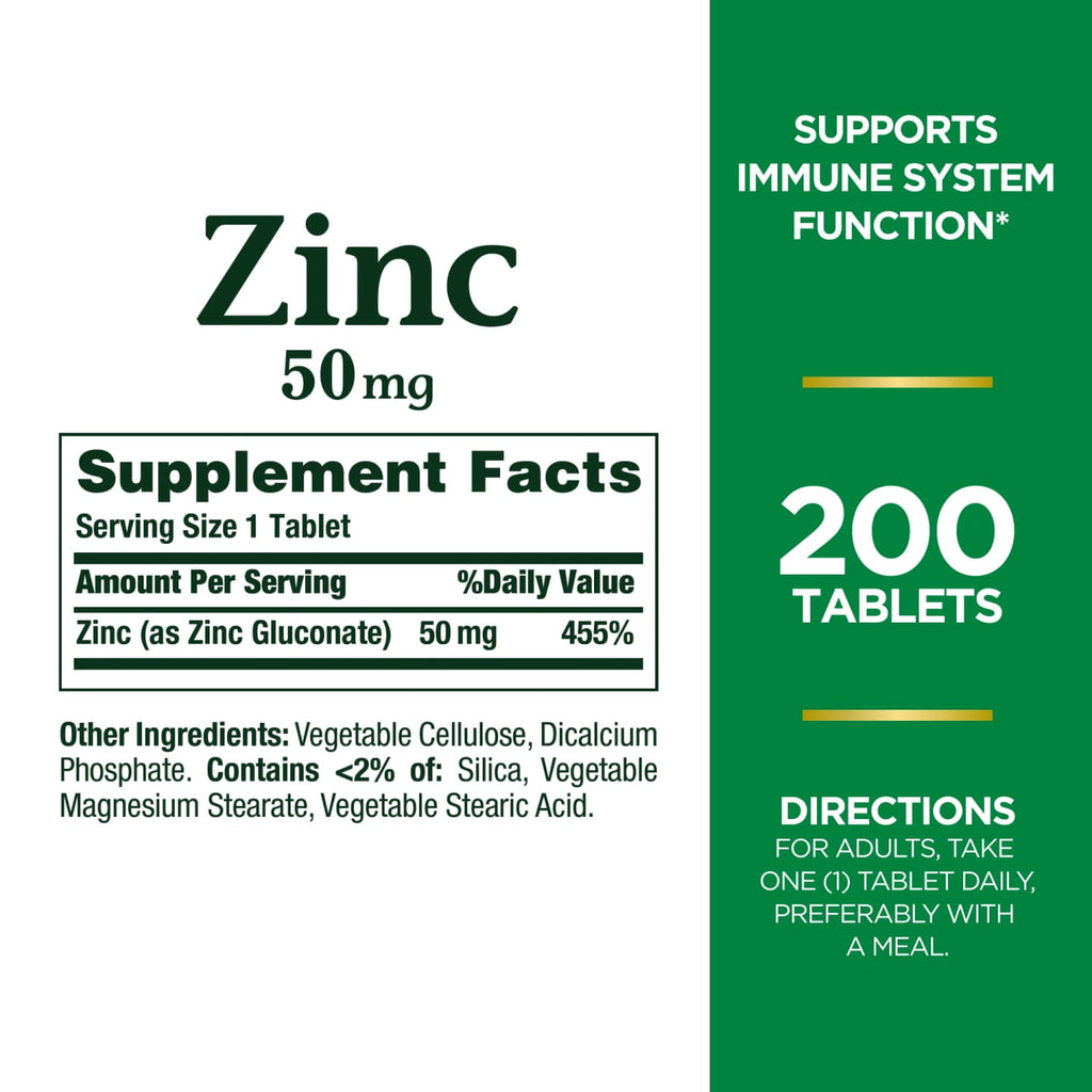 Nature's Bounty Zinc, Immune and Antioxidant Support, Dietary Supplement, 50mg, Caplets, 200 Ct