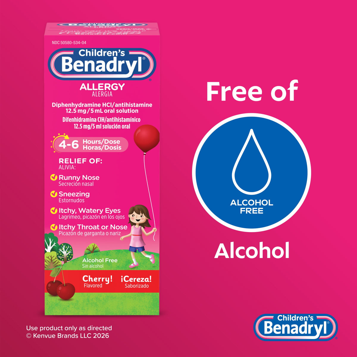 Children's Benadryl Allergy Relief Liquid, Cherry Flavor, 4 fl. oz