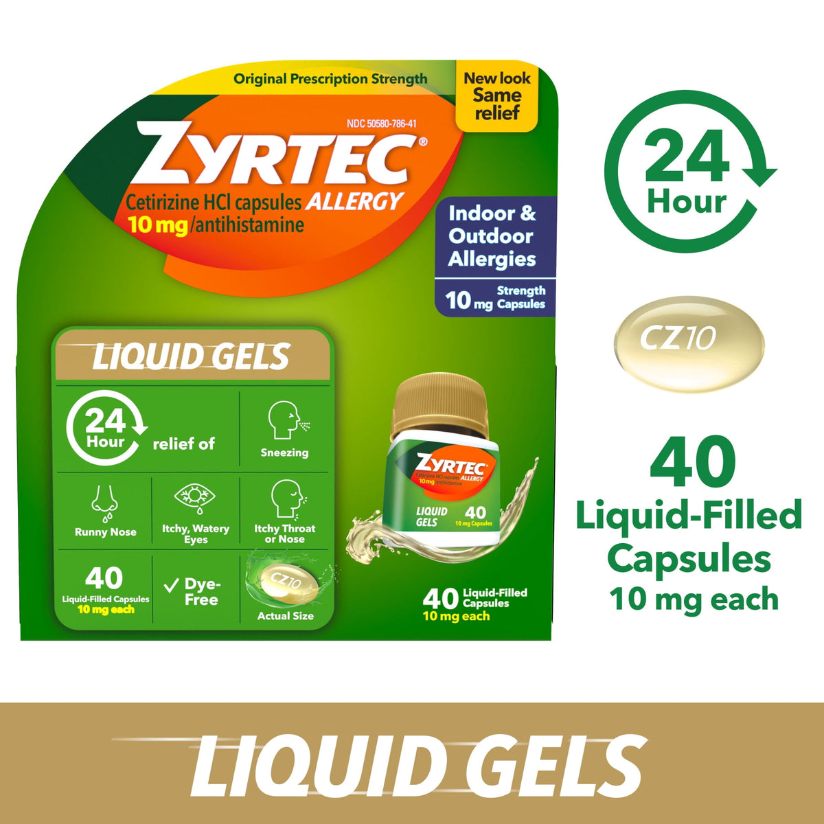 Zyrtec 24 Hour Allergy Relief Antihistamine Capsules, 40 Count