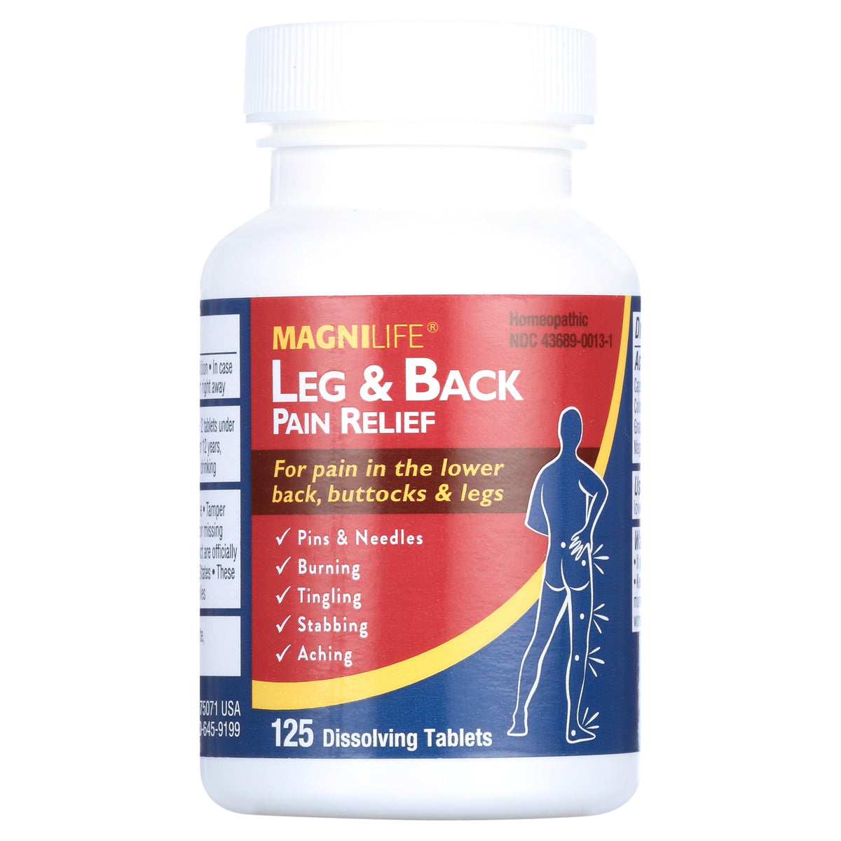 MagniLife Quick Dissolving Leg and Back Pain Relief Tablets, 125 Count