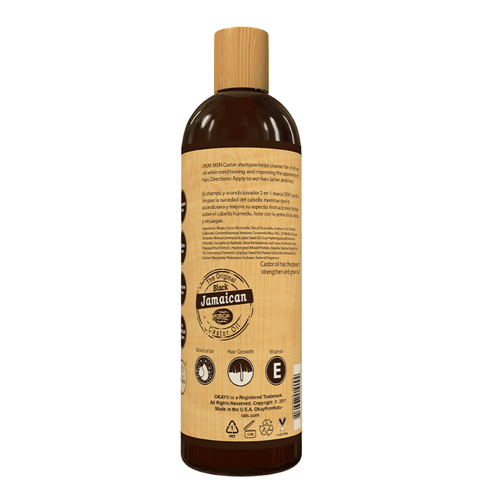 OKAY MEN Castor Oil Beard and Hair 3 in 1 Shampoo, Conditioner, Dandruff Treatment 16oz