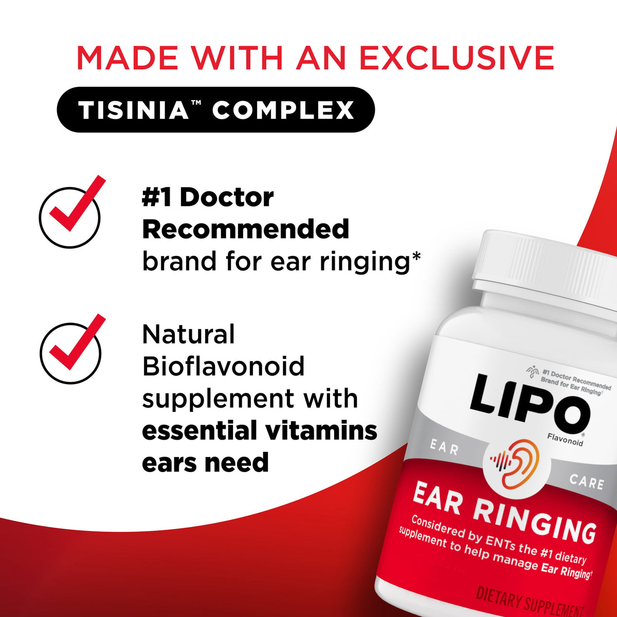 Lipo Flavonoid Ear Ringing Relief - Lemon Bioflavonoid Complex with Essential Vitamins, 100 Count