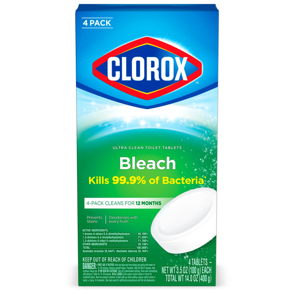Clorox Ultra Clean Toilet Tablets with Bleach Bathroom Cleaner, 4 Pack