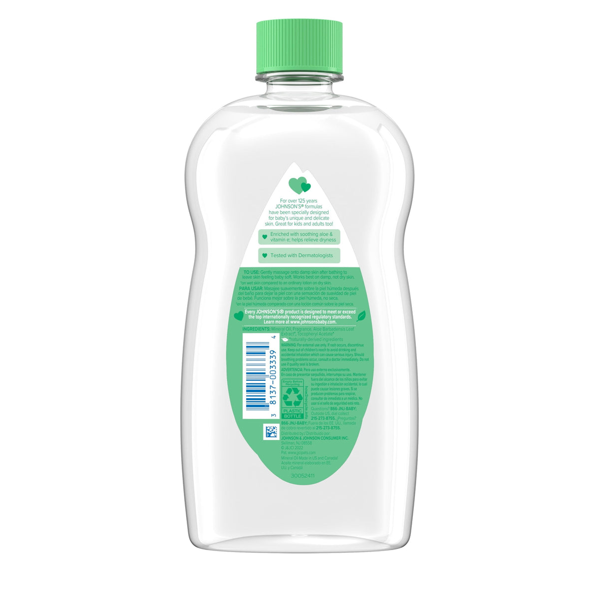 Johnson's Baby Oil, Mineral Oil with Aloe Vera & Vitamin E, 20 fl. oz