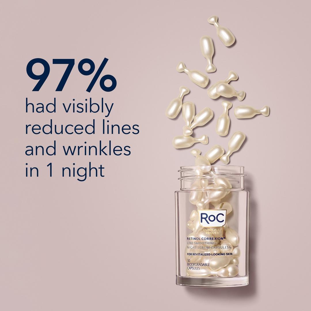 RoC Retinol Correxion Kapseln, Anti-Aging Nacht-Retinol Gesichtsserum gegen Falten, 0.35 Fl.oz, 30 Stk.