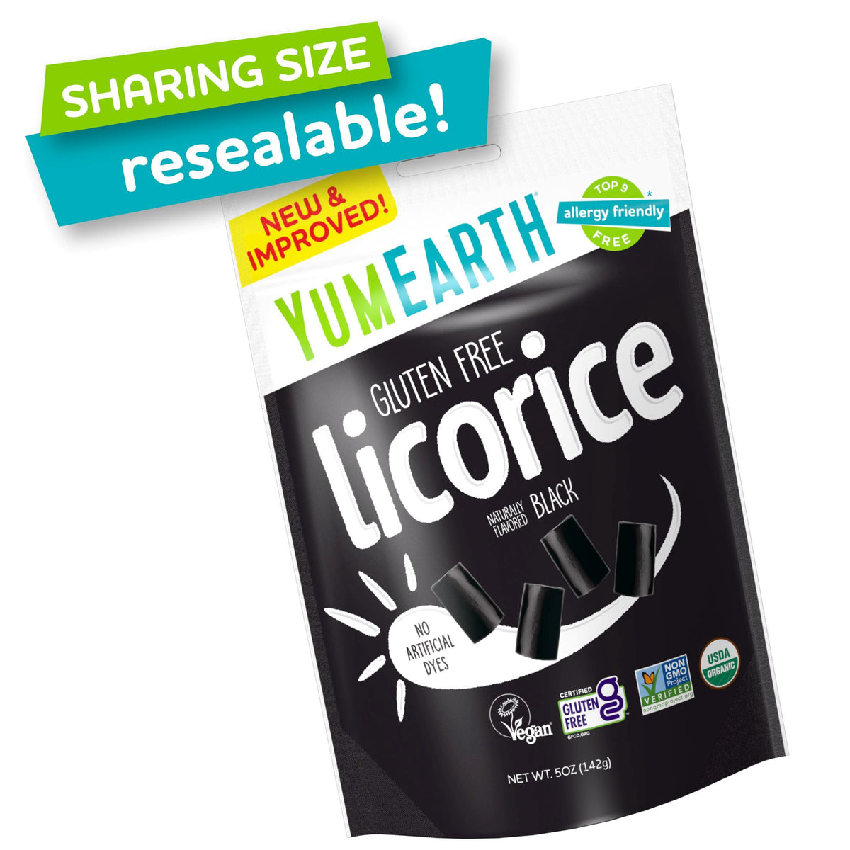 YumEarth Organic Black Licorice, Gluten Free, 5 oz Bag
