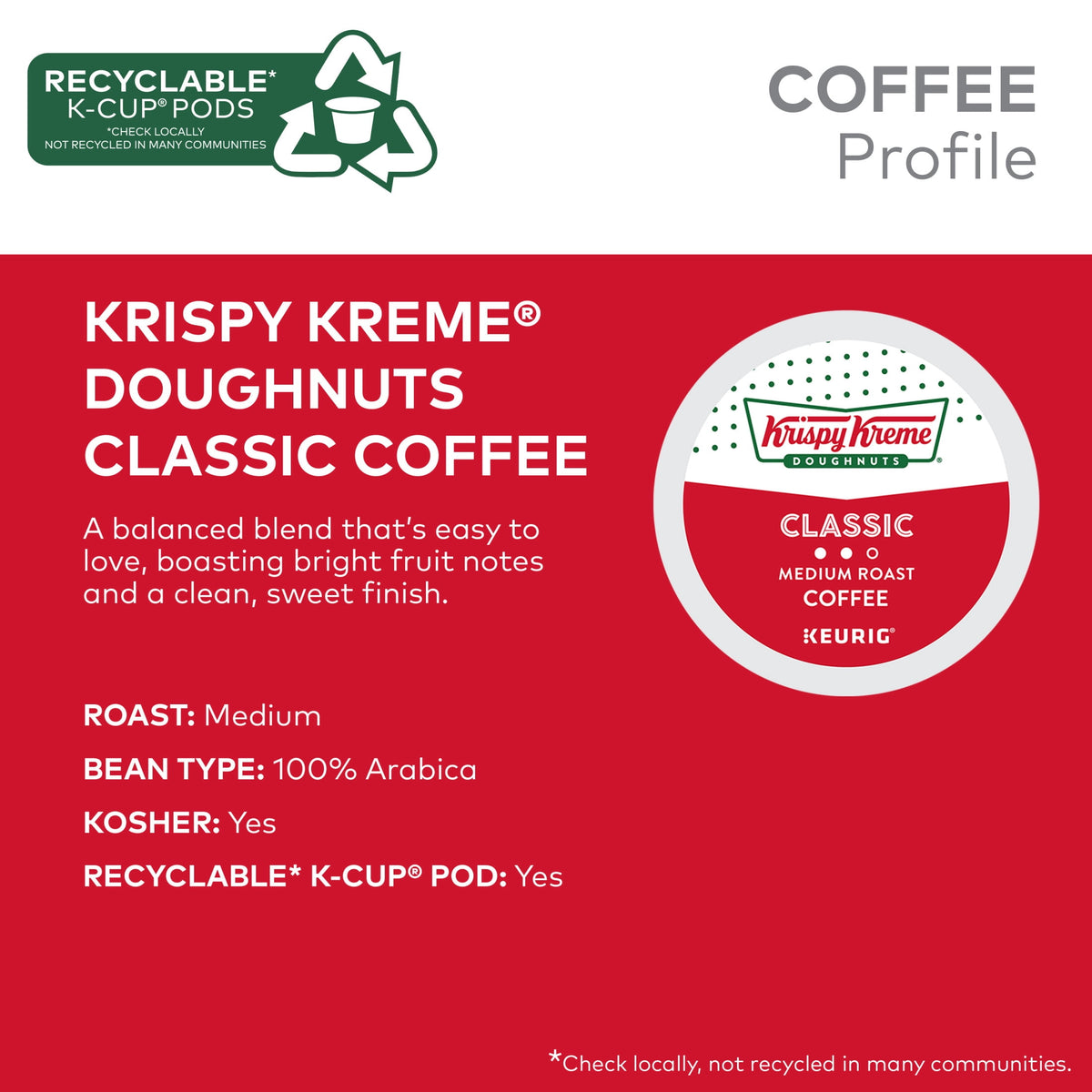 Krispy Kreme Classic Coffee, Medium Roast K-Cup Coffee Pods, 24 Count