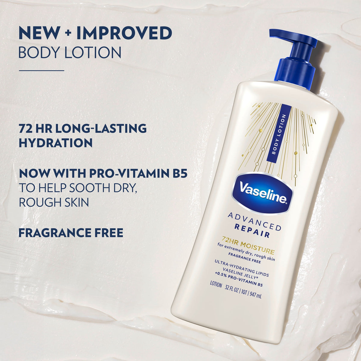 Vaseline Intensive Care Body Lotion for Dry Skin Advanced Repair Unscented Lotion Made with Ultra-Hydrating Lipids + Vaseline Jelly to Repair