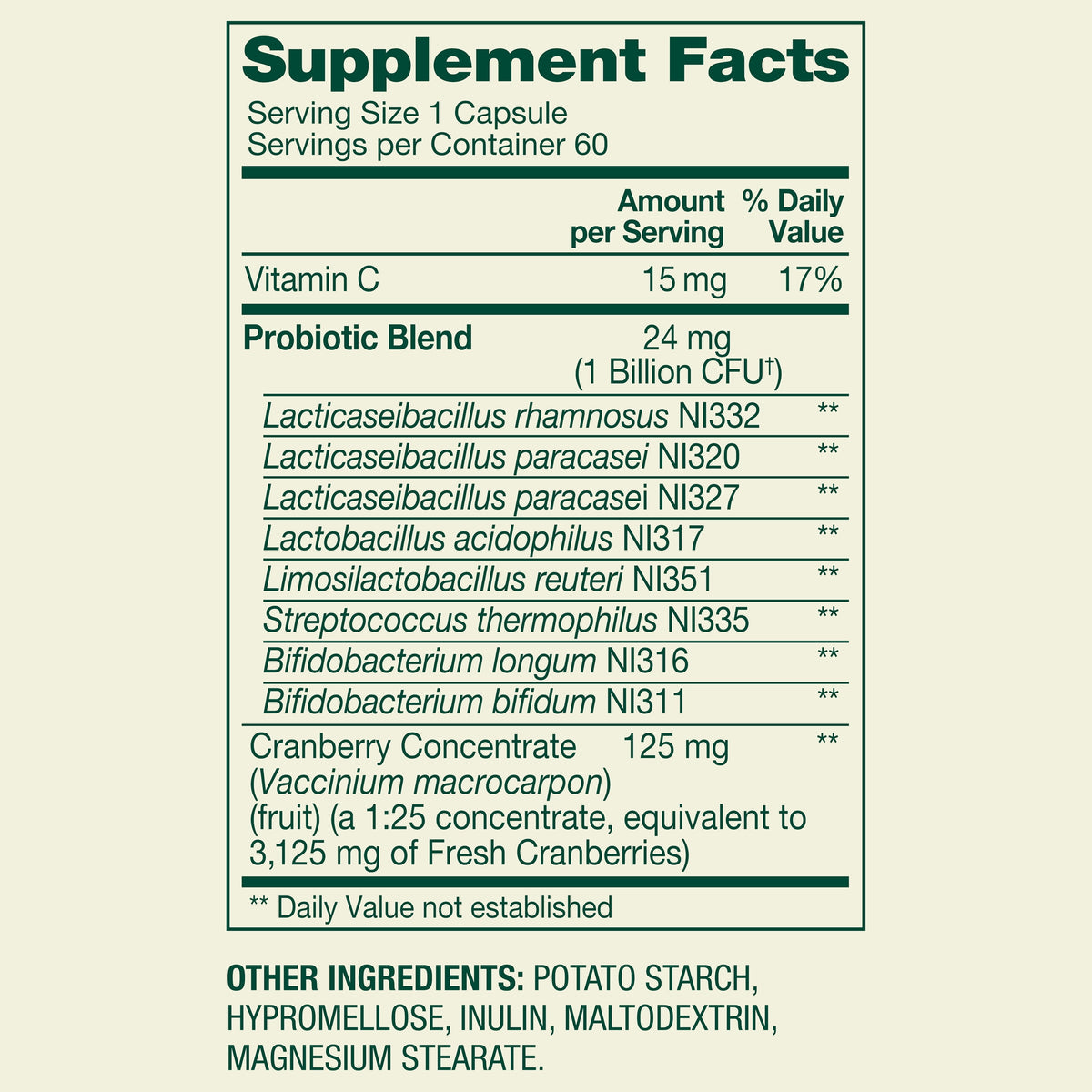 Spring Valley Women's Probiotic Dietary Supplement Vegetarian Capsules for Digestive Health, Cranberry, 60 Count Value Size
