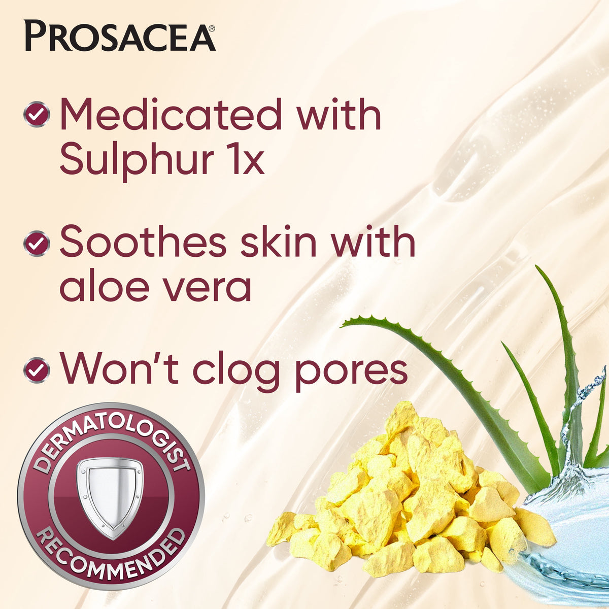 Prosacea Gel for Rosacea Redness, Pimples, and Irritation, Sulphur 1x, 0.75 oz Tube