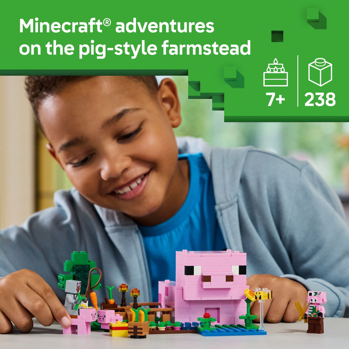 LEGO Minecraft The Baby Pig House Building Toy Playset with Minifigures, Ages 7+, Set 21268