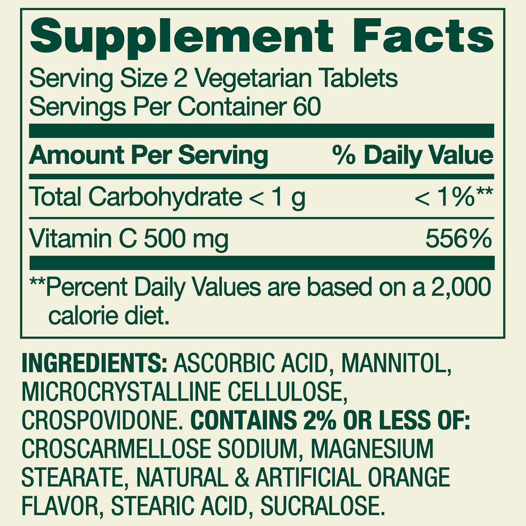 Spring Valley Vitamin C Dietary Supplement, Orange Flavor, 500 mg, 120 Count, Fast Dissolve Tablets for Immune Health