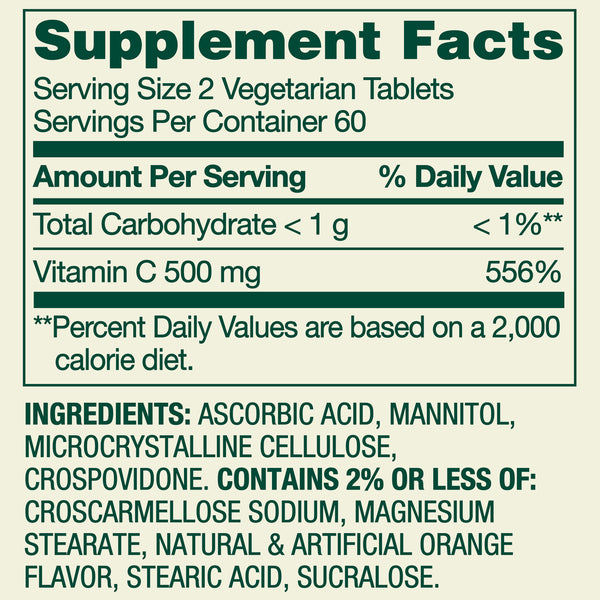 Spring Valley Vitamin C Dietary Supplement, Orange Flavor, 500 mg, 120 Count, Fast Dissolve Tablets for Immune Health
