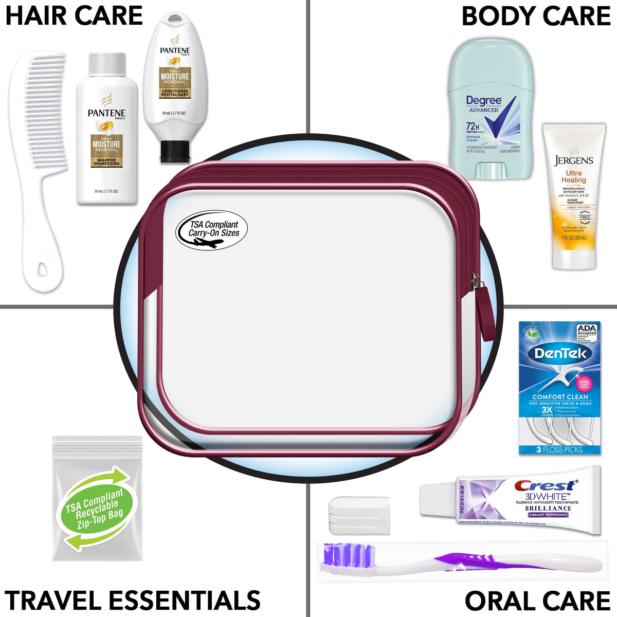 Convenience Kits International, Women's Deluxe 11 PC Travel Kit Featuring: Pantene Shampoo and Conditioner
