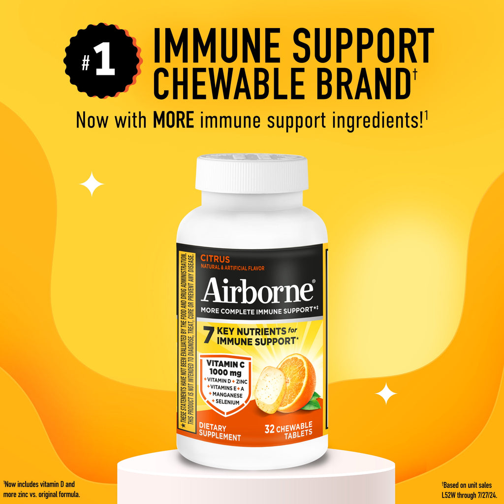 Airborne 1000mg Vitamin C Immune Support Multivitamin Effervescent Tablets, Citrus Flavor, 32 ct