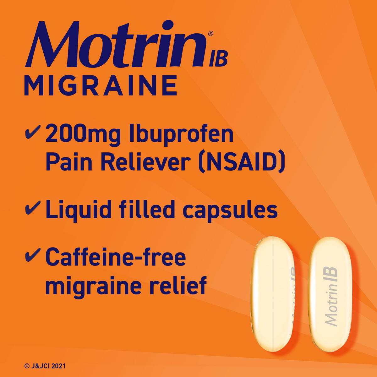 Motrin IB Migraine Relief Liquid Gel Capsules, 200 mg Ibuprofen, 80 Count