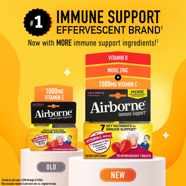 Airborne 1000mg Vitamin C Immune Support Multivitamin Effervescent Tablets, Very Berry Flavor, 10 ct