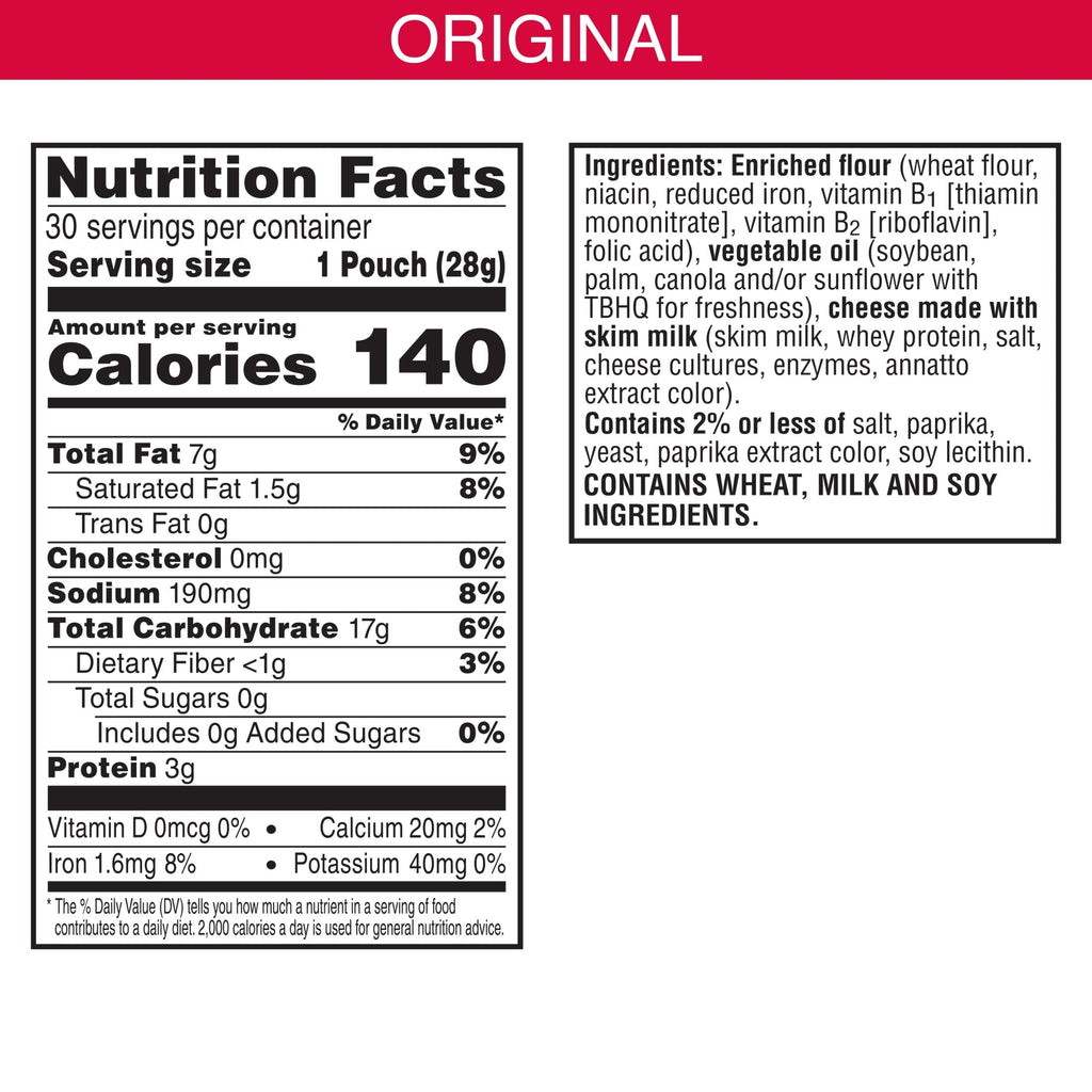 Cheez-It Cheese Crackers, Baked Snack Crackers, Lunch Snacks, Original, 30oz Box (30 Packs)