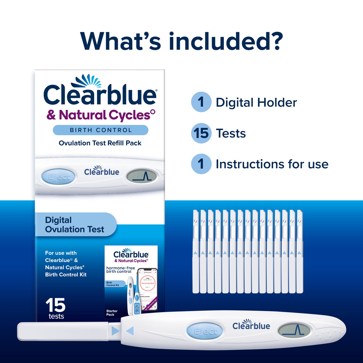 Clearblue & Natural Cycles Birth Control Ovulation Test Refill Pack, 15 Digital Ovulation Tests